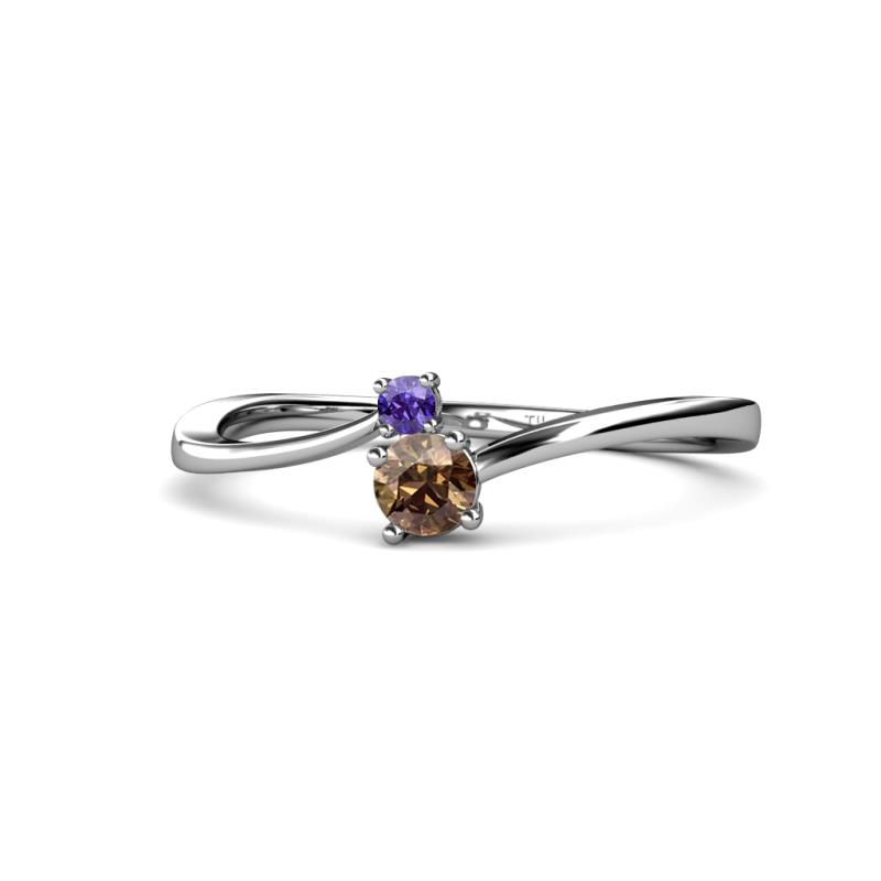 Lucie 4.10 mm Bold Round Iolite and Smoky Quartz 2 Stone Promise Ring 