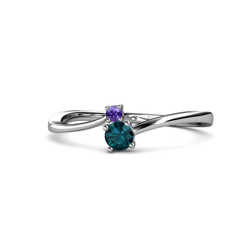 Lucie 4.10 mm Bold Round Iolite and London Blue Topaz 2 Stone Promise Ring 