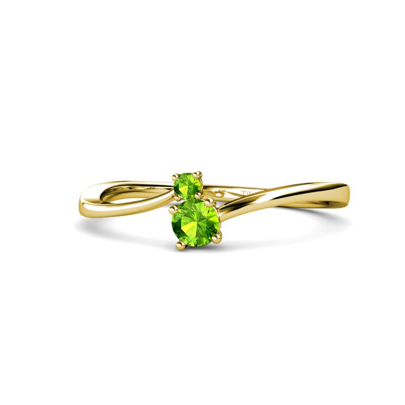 Lucie 4.10 mm Bold Round Peridot 2 Stone Promise Ring 