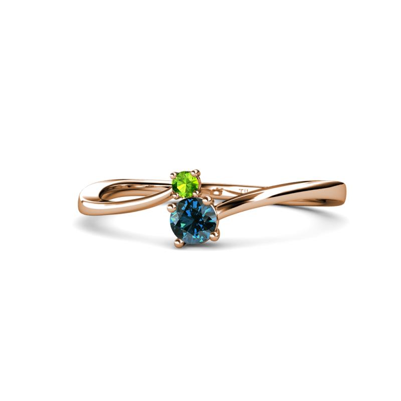 Lucie 4.10 mm Bold Round Peridot and Blue Diamond 2 Stone Promise Ring 