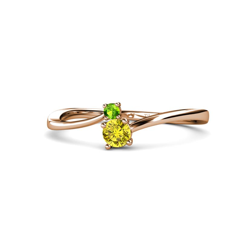 Lucie 4.10 mm Bold Round Peridot and Yellow Diamond 2 Stone Promise Ring 