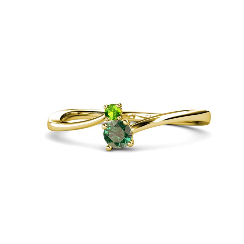 Lucie 4.10 mm Bold Round Peridot and Lab Created Alexandrite 2 Stone Promise Ring 