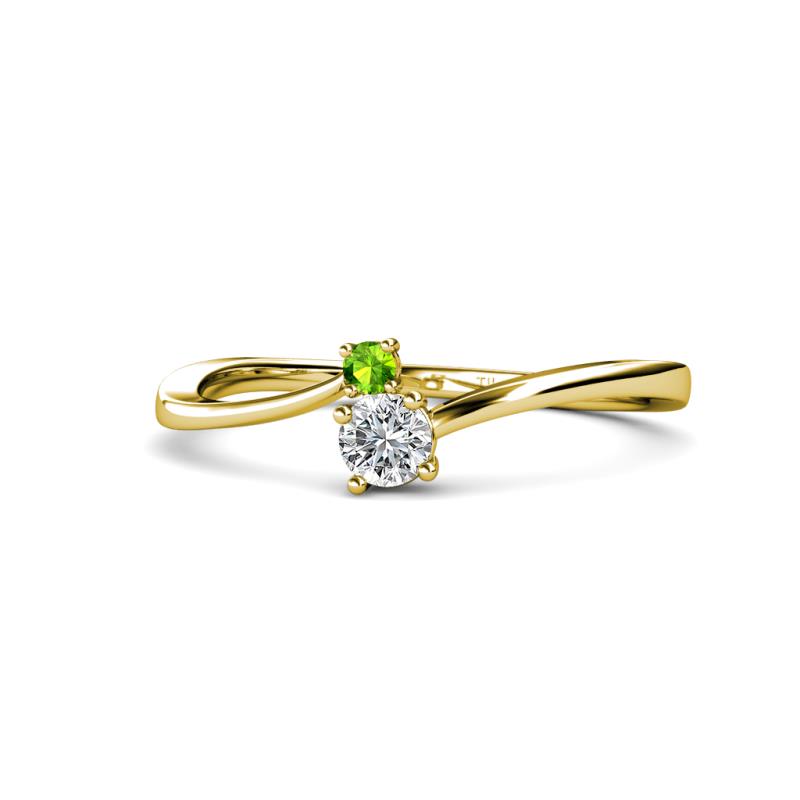 Lucie 4.10 mm Bold Round Peridot and Lab Grown Diamond 2 Stone Promise Ring 