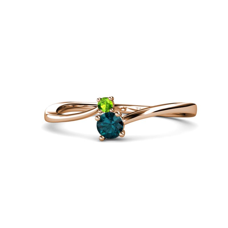 Lucie 4.10 mm Bold Round Peridot and London Blue Topaz 2 Stone Promise Ring 