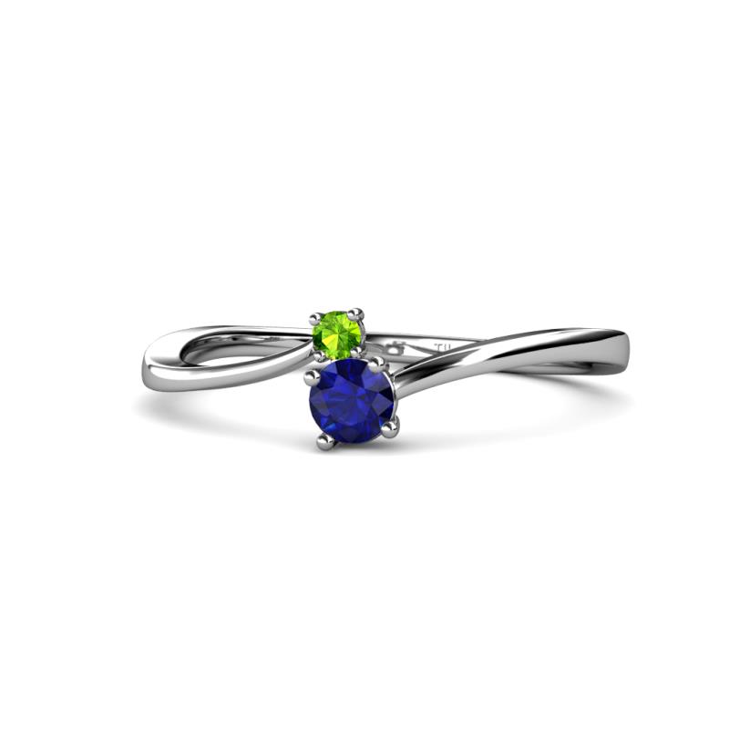 Lucie 4.10 mm Bold Round Peridot and Blue Sapphire 2 Stone Promise Ring 