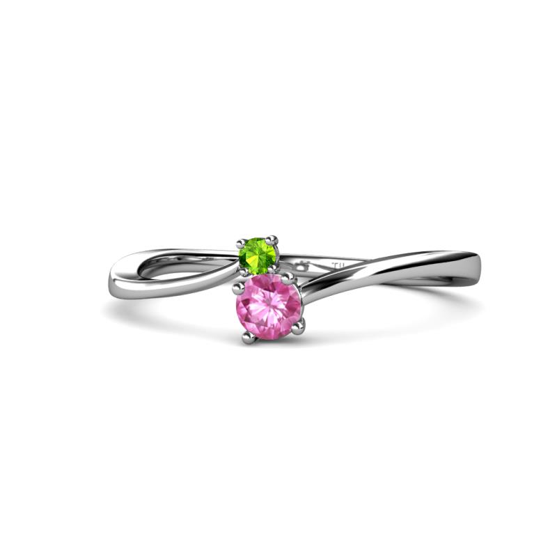 Lucie 4.10 mm Bold Round Peridot and Pink Sapphire 2 Stone Promise Ring 