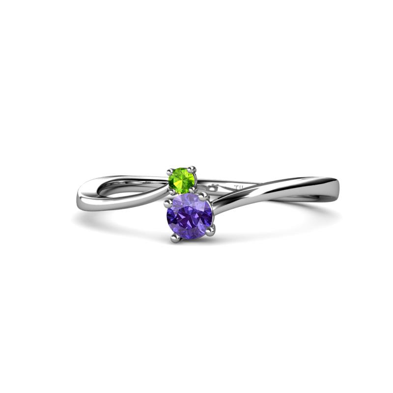 Lucie 4.10 mm Bold Round Peridot and Iolite 2 Stone Promise Ring 