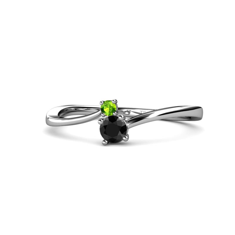 Lucie 4.10 mm Bold Round Peridot and Black Diamond 2 Stone Promise Ring 