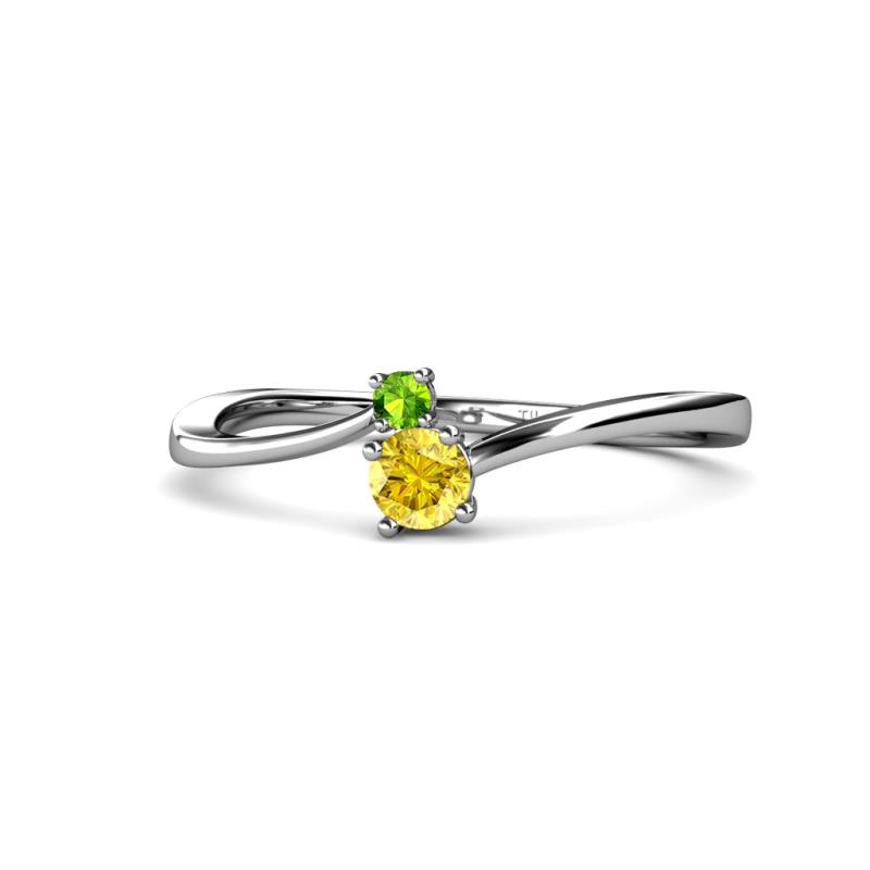 Lucie 4.10 mm Bold Round Peridot and Yellow Sapphire 2 Stone Promise Ring 