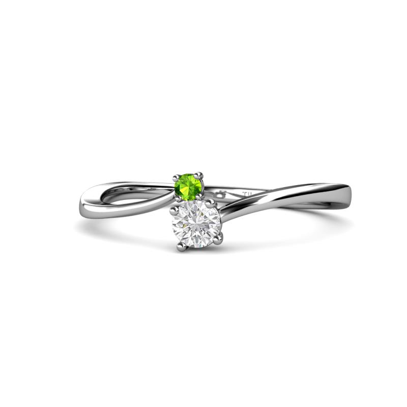 Lucie 4.10 mm Bold Round Peridot and White Sapphire 2 Stone Promise Ring 