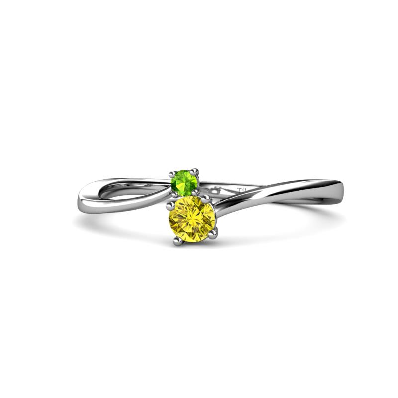 Lucie 4.10 mm Bold Round Peridot and Yellow Diamond 2 Stone Promise Ring 