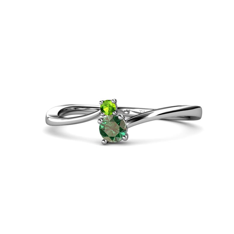 Lucie 4.10 mm Bold Round Peridot and Lab Created Alexandrite 2 Stone Promise Ring 