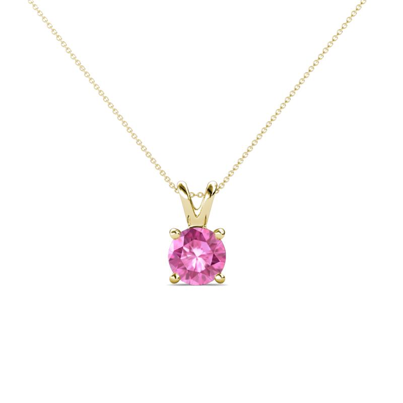 Jassiel 5.00 mm Round Lab Created Pink Sapphire Double Bail Solitaire Pendant Necklace 