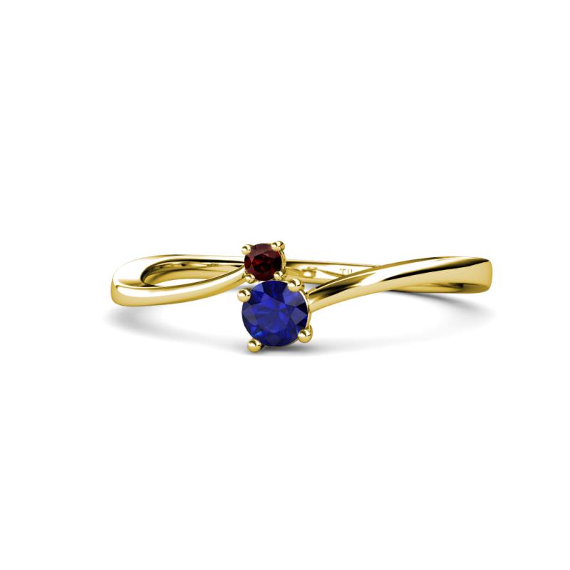 Lucie 4.10 mm Bold Round Red Garnet and Blue Sapphire 2 Stone Promise Ring 