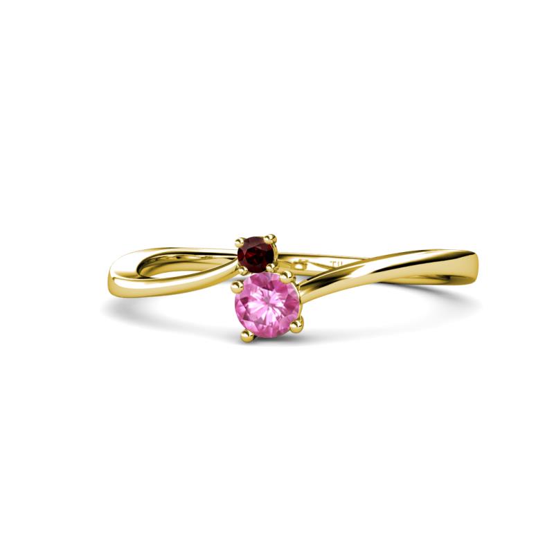 Lucie 4.10 mm Bold Round Red Garnet and Pink Sapphire 2 Stone Promise Ring 
