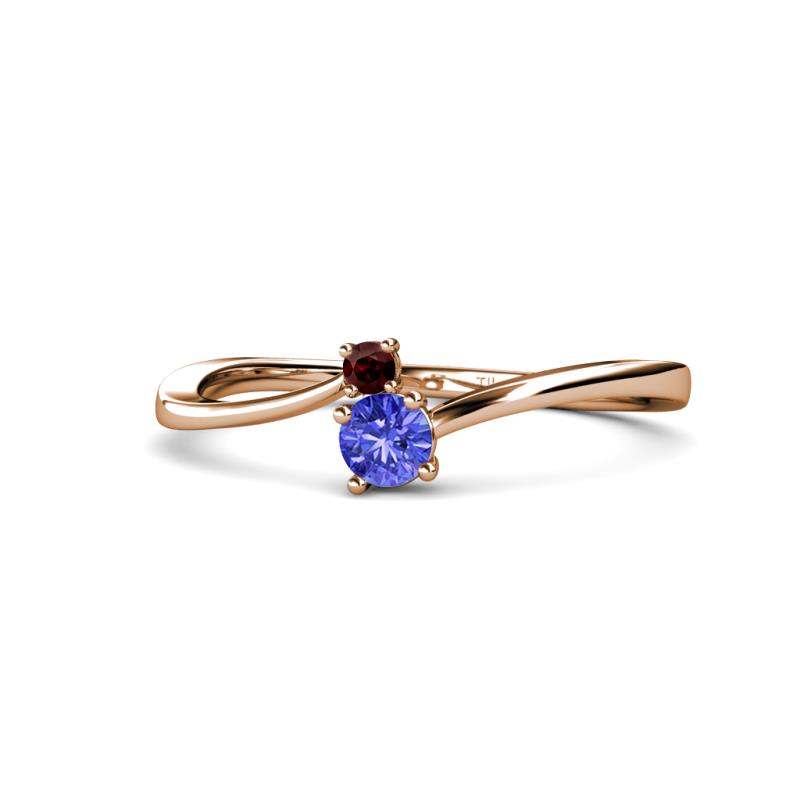Lucie 4.10 mm Bold Round Red Garnet and Tanzanite 2 Stone Promise Ring 