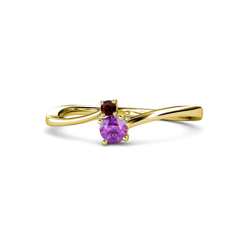 Lucie 4.10 mm Bold Round Red Garnet and Amethyst 2 Stone Promise Ring 
