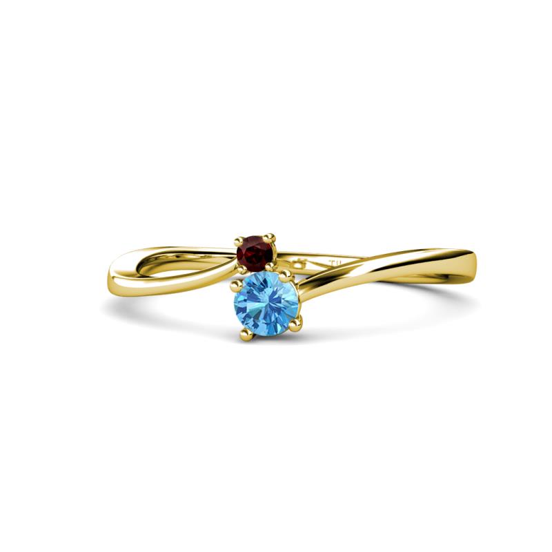 Lucie 4.10 mm Bold Round Red Garnet and Blue Topaz 2 Stone Promise Ring 