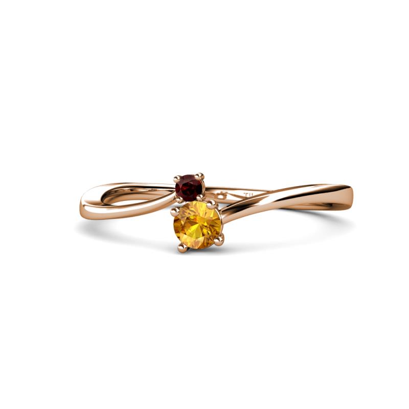 Lucie 4.10 mm Bold Round Red Garnet and Citrine 2 Stone Promise Ring 