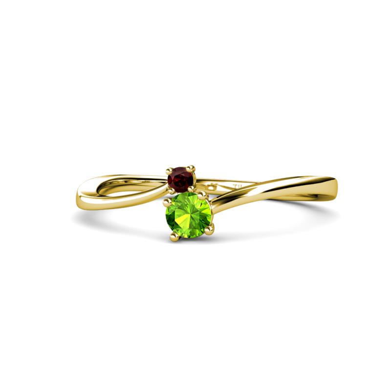 Lucie 4.10 mm Bold Round Red Garnet and Peridot 2 Stone Promise Ring 