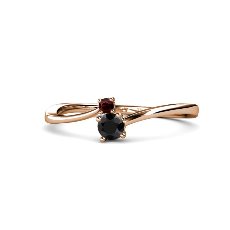 Lucie 4.10 mm Bold Round Red Garnet and Black Diamond 2 Stone Promise Ring 