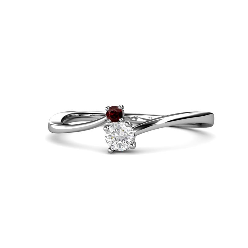 Lucie 4.10 mm Bold Round Red Garnet and White Sapphire 2 Stone Promise Ring 