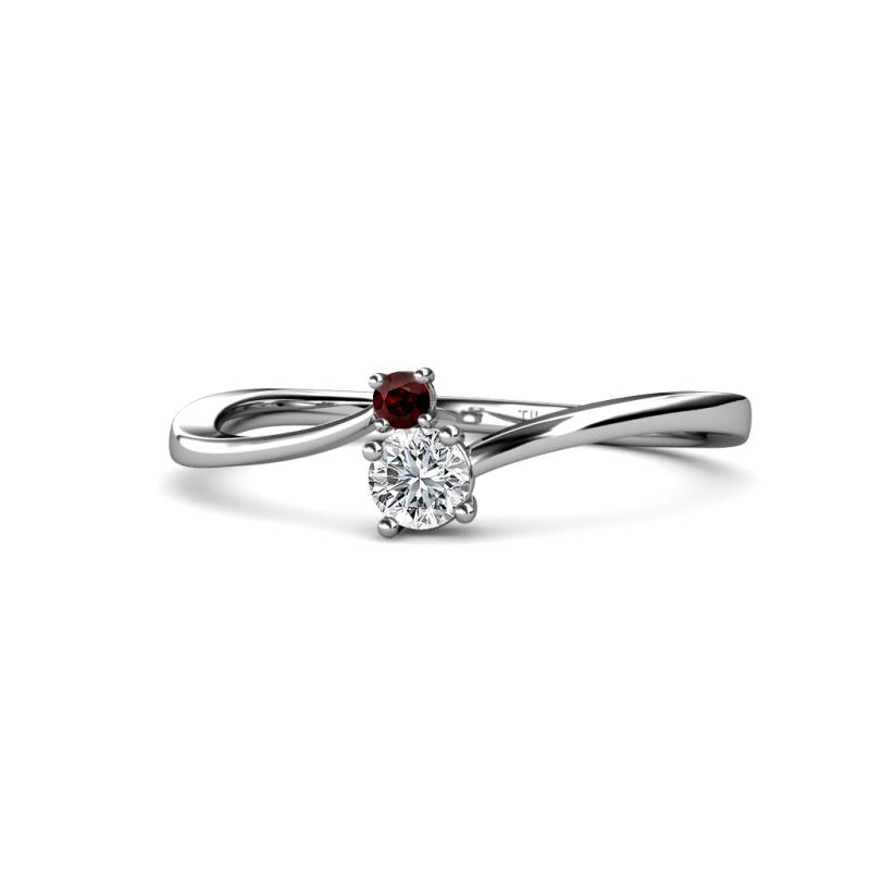 Lucie 4.10 mm Bold Round Red Garnet and Lab Grown Diamond 2 Stone Promise Ring 