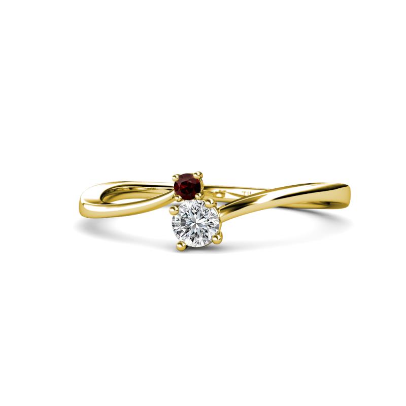 Lucie 4.10 mm Bold Round Red Garnet and Lab Grown Diamond 2 Stone Promise Ring 