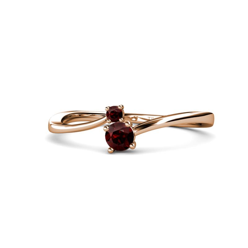 Lucie 4.10 mm Bold Round Red Garnet 2 Stone Promise Ring 