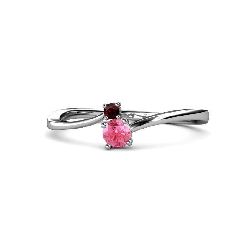 Lucie 4.10 mm Bold Round Red Garnet and Pink Tourmaline 2 Stone Promise Ring 