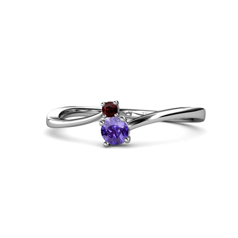 Lucie 4.10 mm Bold Round Red Garnet and Iolite 2 Stone Promise Ring 