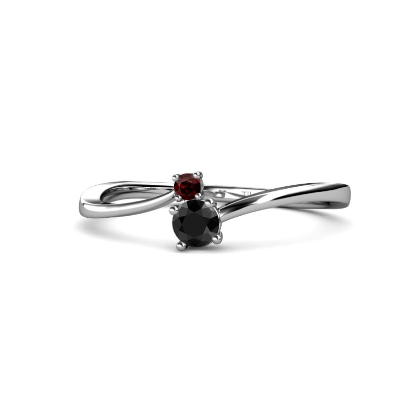 Lucie 4.10 mm Bold Round Red Garnet and Black Diamond 2 Stone Promise Ring 