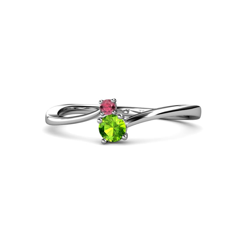 Lucie 4.10 mm Bold Round Rhodolite Garnet and Peridot 2 Stone Promise Ring 