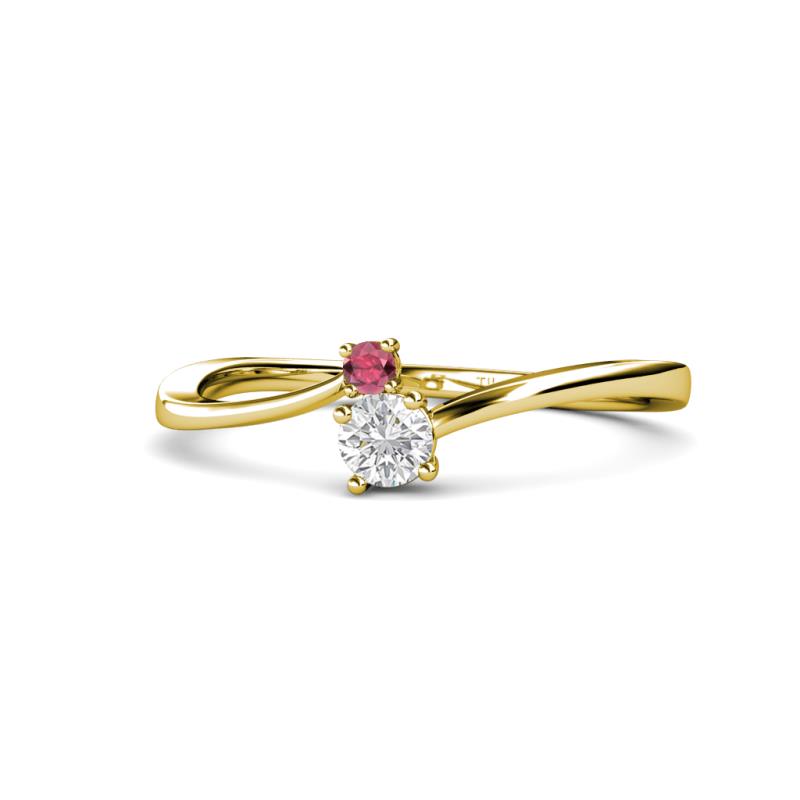 Lucie 4.10 mm Bold Round Rhodolite Garnet and White Sapphire 2 Stone Promise Ring 
