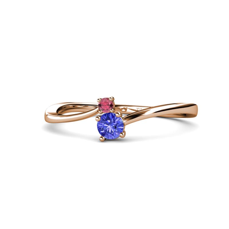 Lucie 4.10 mm Bold Round Rhodolite Garnet and Tanzanite 2 Stone Promise Ring 