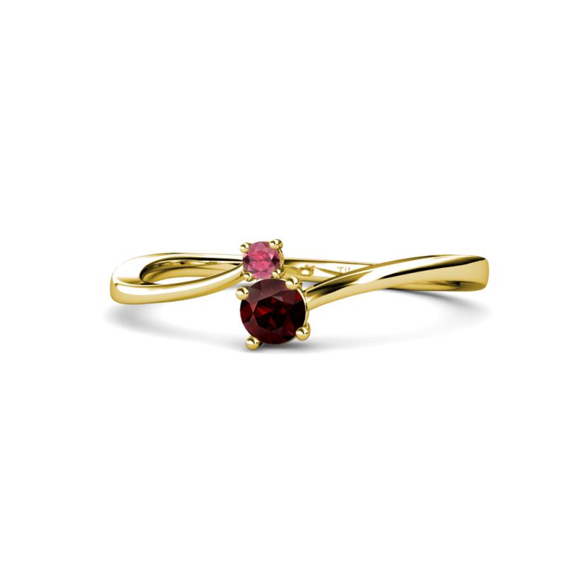 Lucie 4.10 mm Bold Round Rhodolite Garnet and Red Garnet 2 Stone Promise Ring 