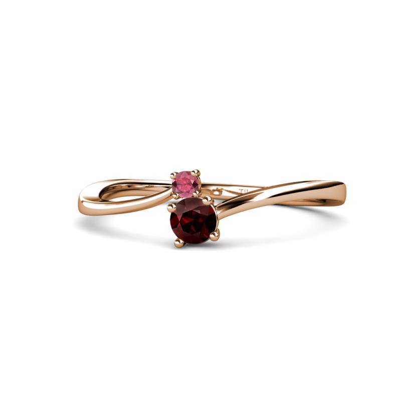 Lucie 4.10 mm Bold Round Rhodolite Garnet and Red Garnet 2 Stone Promise Ring 