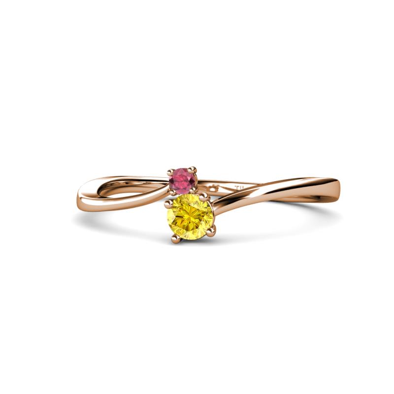 Lucie 4.10 mm Bold Round Rhodolite Garnet and Yellow Sapphire 2 Stone Promise Ring 