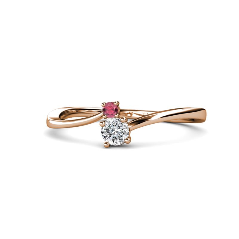 Lucie 4.10 mm Bold Round Rhodolite Garnet and Diamond 2 Stone Promise Ring 