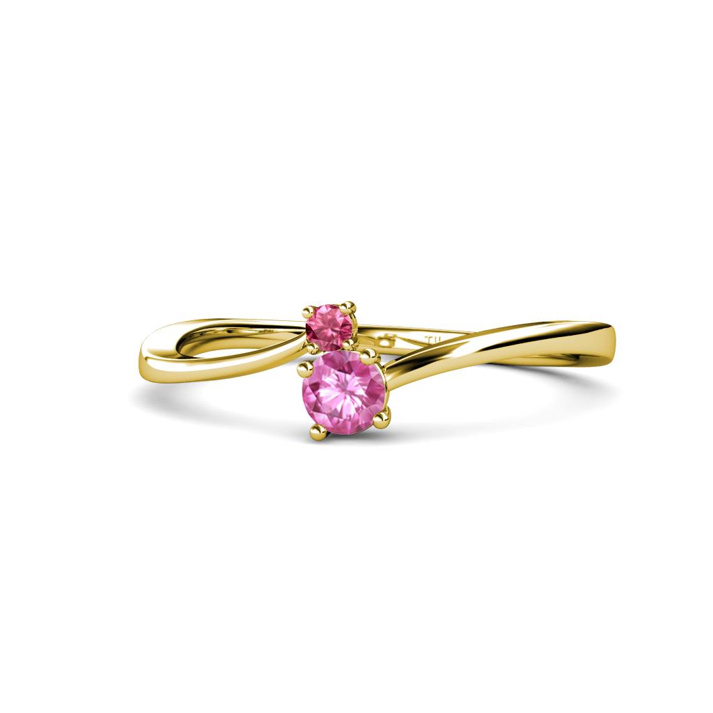 Lucie 4.10 mm Bold Round Pink Tourmaline and Pink Sapphire 2 Stone Promise Ring 