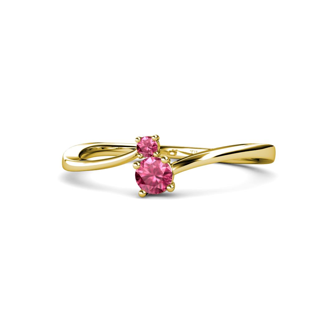 Lucie 4.10 mm Bold Round Pink Tourmaline 2 Stone Promise Ring 
