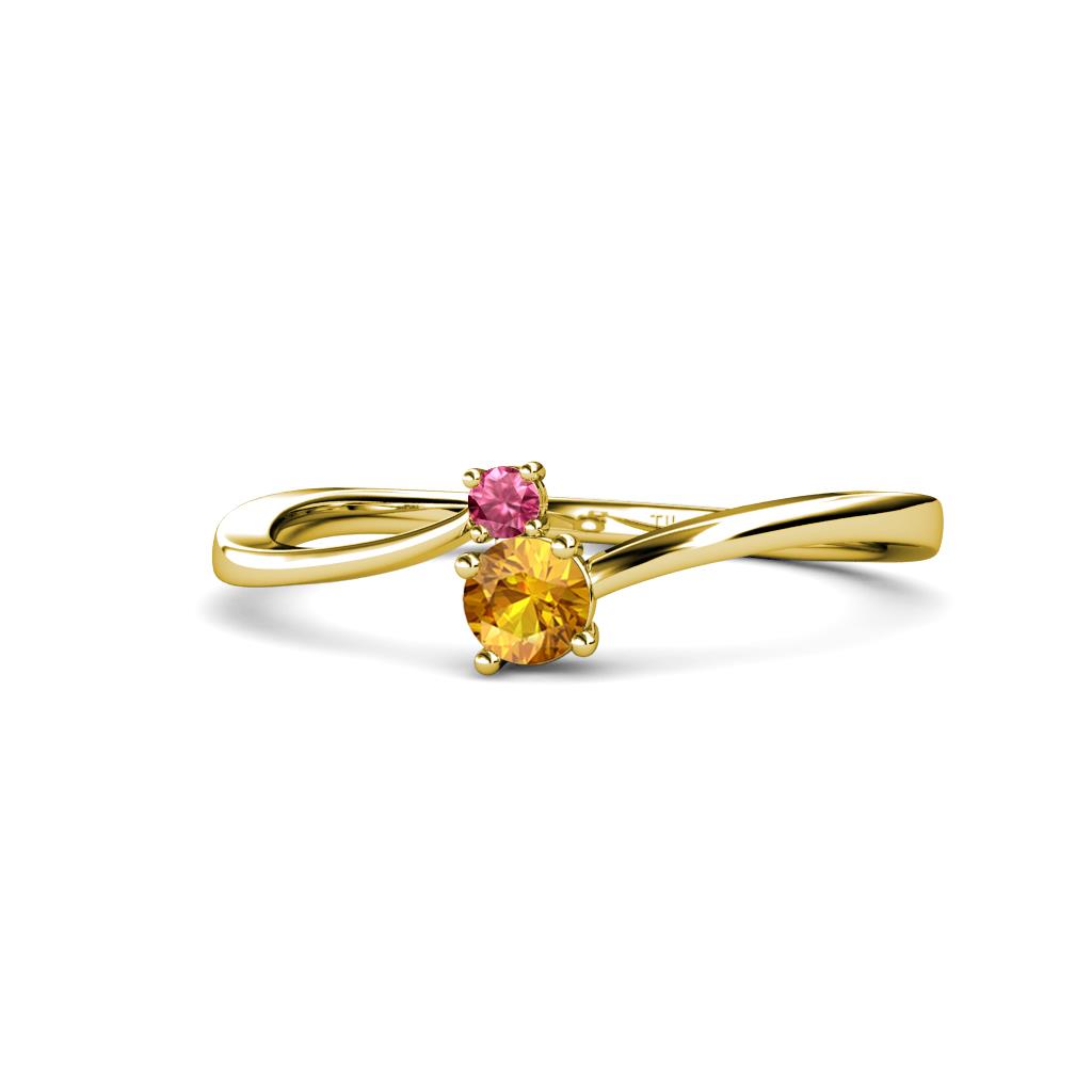 Lucie 4.10 mm Bold Round Pink Tourmaline and Citrine 2 Stone Promise Ring 
