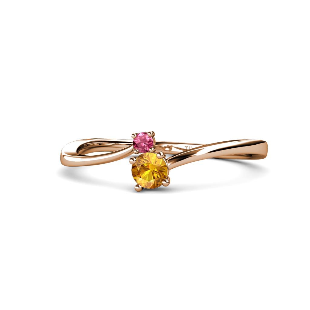 Lucie 4.10 mm Bold Round Pink Tourmaline and Citrine 2 Stone Promise Ring 