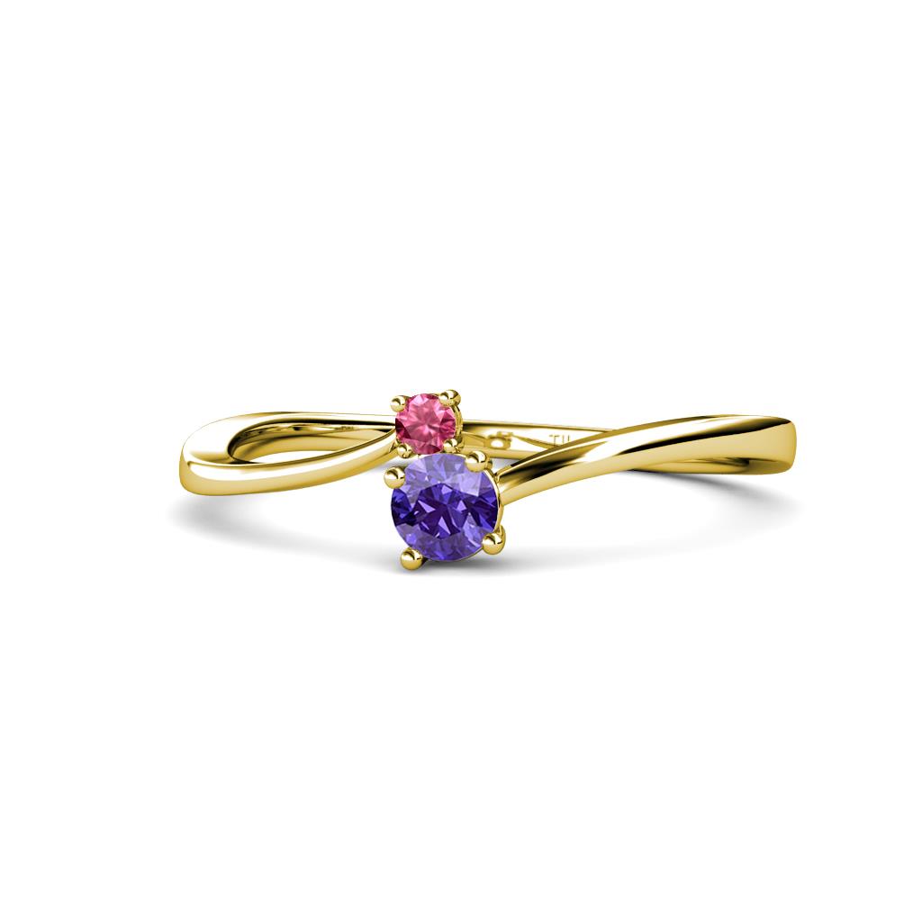 Lucie 4.10 mm Bold Round Pink Tourmaline and Iolite 2 Stone Promise Ring 