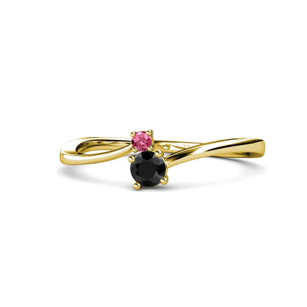 Lucie 4.10 mm Bold Round Pink Tourmaline and Black Diamond 2 Stone Promise Ring 