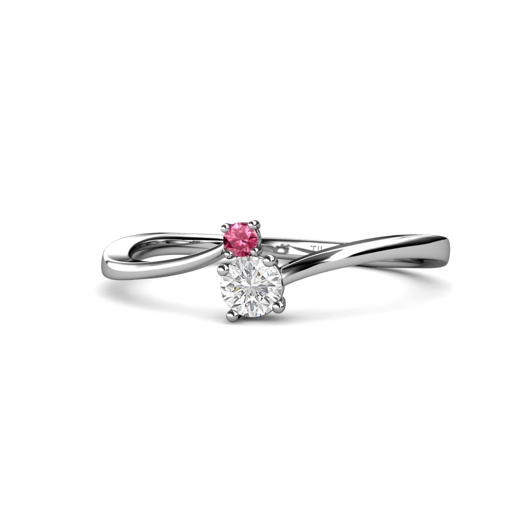 Lucie 4.10 mm Bold Round Pink Tourmaline and White Sapphire 2 Stone Promise Ring 