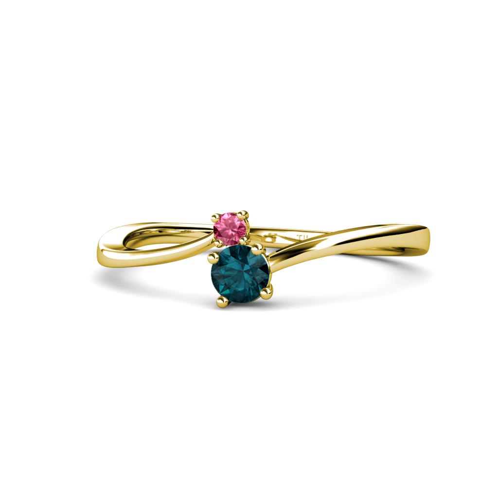 Lucie 4.10 mm Bold Round Pink Tourmaline and London Blue Topaz 2 Stone Promise Ring 