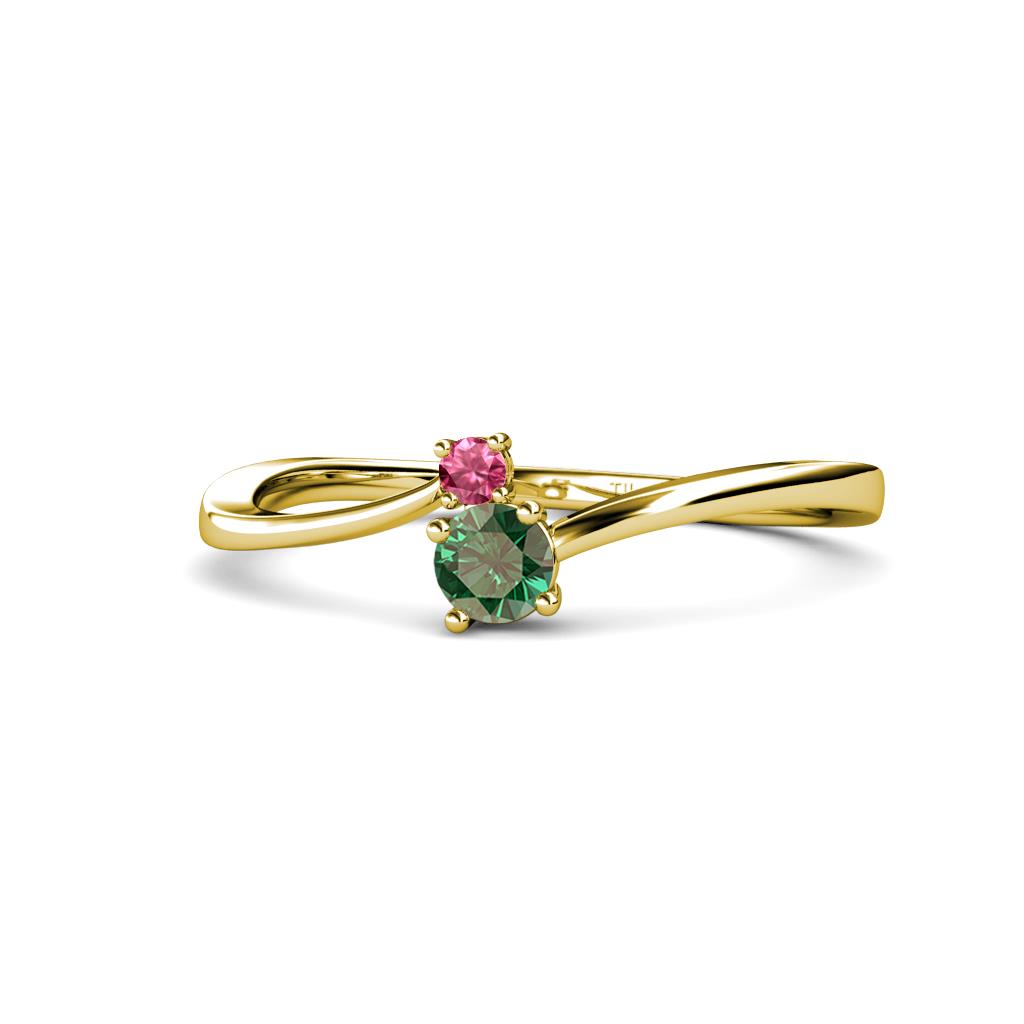 Lucie 4.10 mm Bold Round Pink Tourmaline and Lab Created Alexandrite 2 Stone Promise Ring 