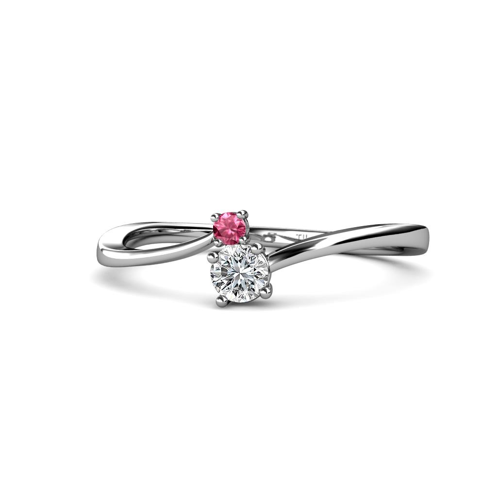 Lucie 4.10 mm Bold Round Pink Tourmaline and Lab Grown Diamond 2 Stone Promise Ring 