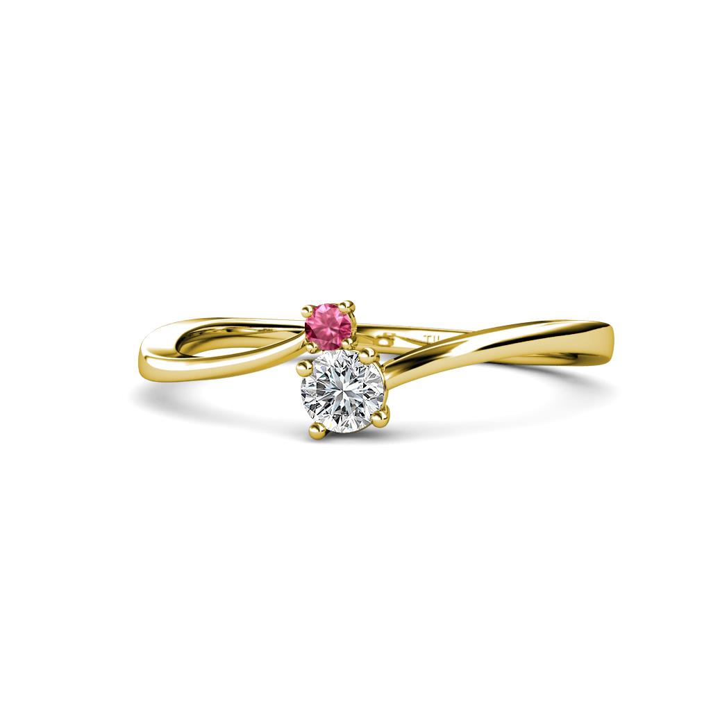 Lucie 4.10 mm Bold Round Pink Tourmaline and Lab Grown Diamond 2 Stone Promise Ring 